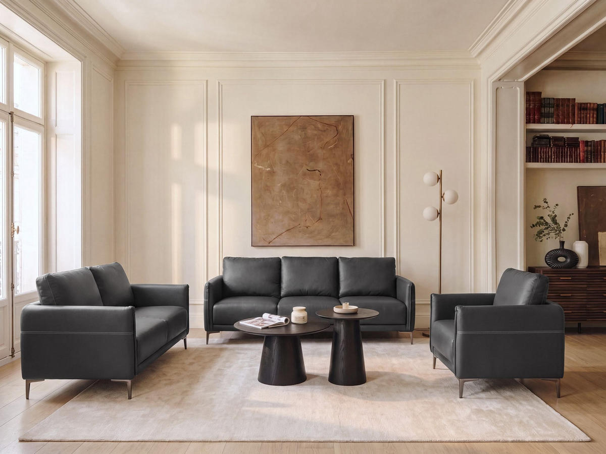 SOFA-SET 6-Sitzer Stoff Schwarz Cilens - Dunkelgrau/Schwarz, Textil (212/93/83cm) - Beliani