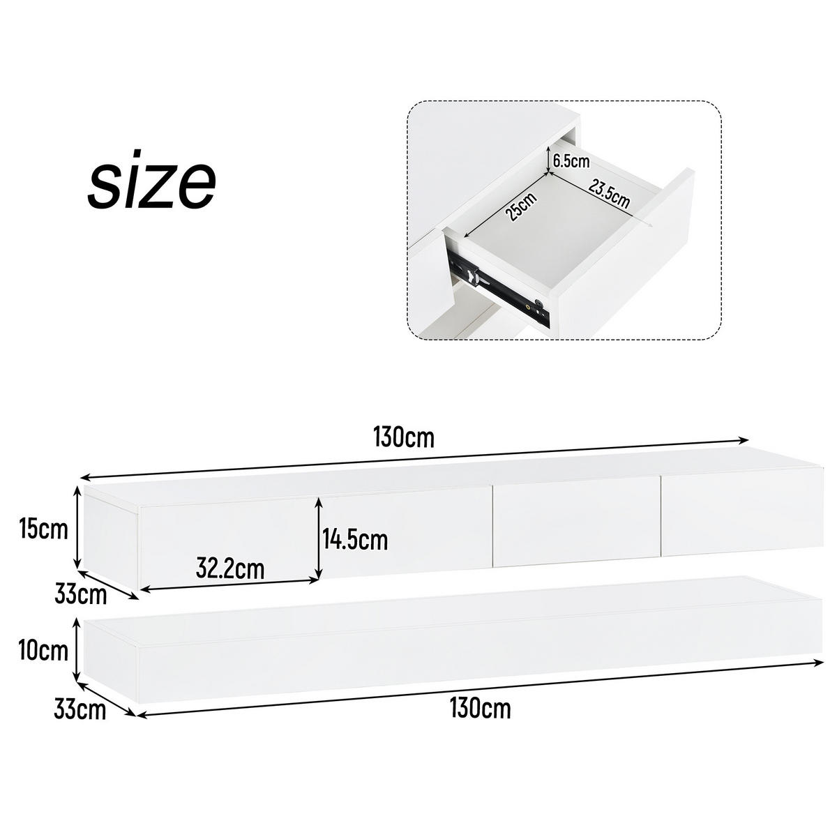 LOWBOARD 130/33/15 cm in Weiß mit 4 Schubladen und LED-Beleuchtung - Weiß, Holzwerkstoff (130/15/33cm) - Flora Grace