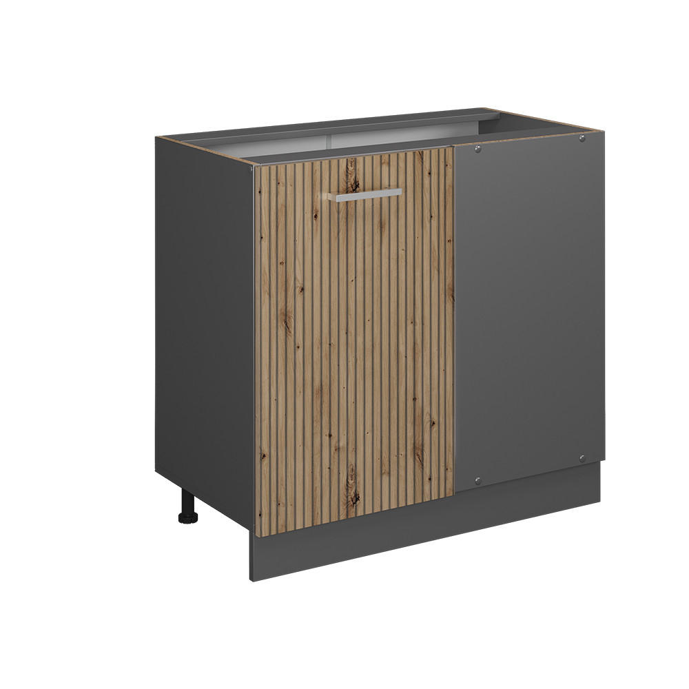 ECKUNTERSCHRANK R-Line Artisan-Eiche 86 cm ohne AP - Anthrazit/Eiche Artisan, Holzwerkstoff (86/81.6/46cm) - Vicco