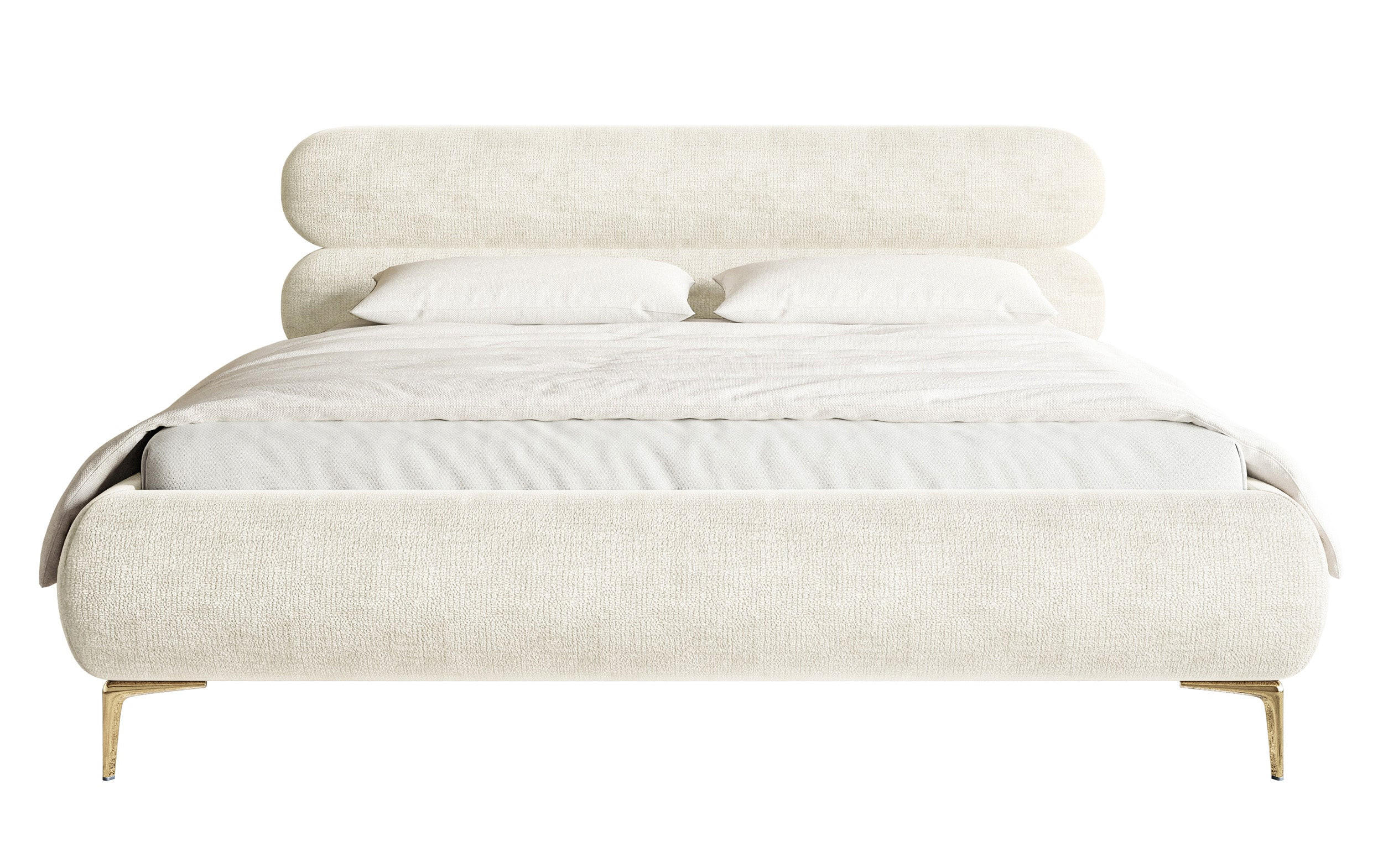 POLSTERBETT Roule Cremeweiß Chenille mit goldenen Metallbeinen und Bettkasten 140 cm - Goldfarben/Creme, Textil/Metall (140/200cm) - Selsey
