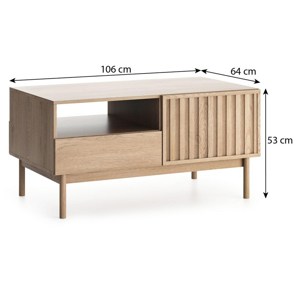 COUCHTISCH Sapporo mit 2 Schubladen und 2 Türen - Eichefarben, Holzwerkstoff (64/106/53cm) - Beautysofa
