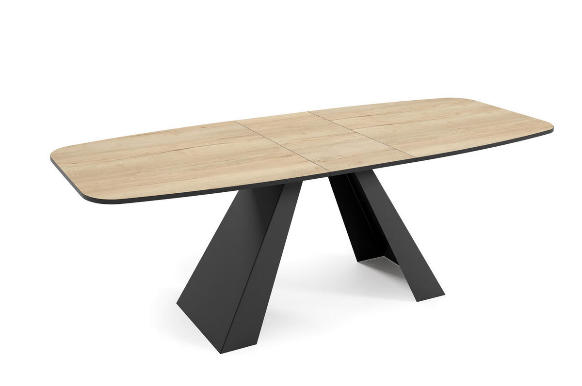ESSTISCH Myron - Hellbraun/Schwarz, Holzwerkstoff/Metall (80/160/76cm) - Meblini