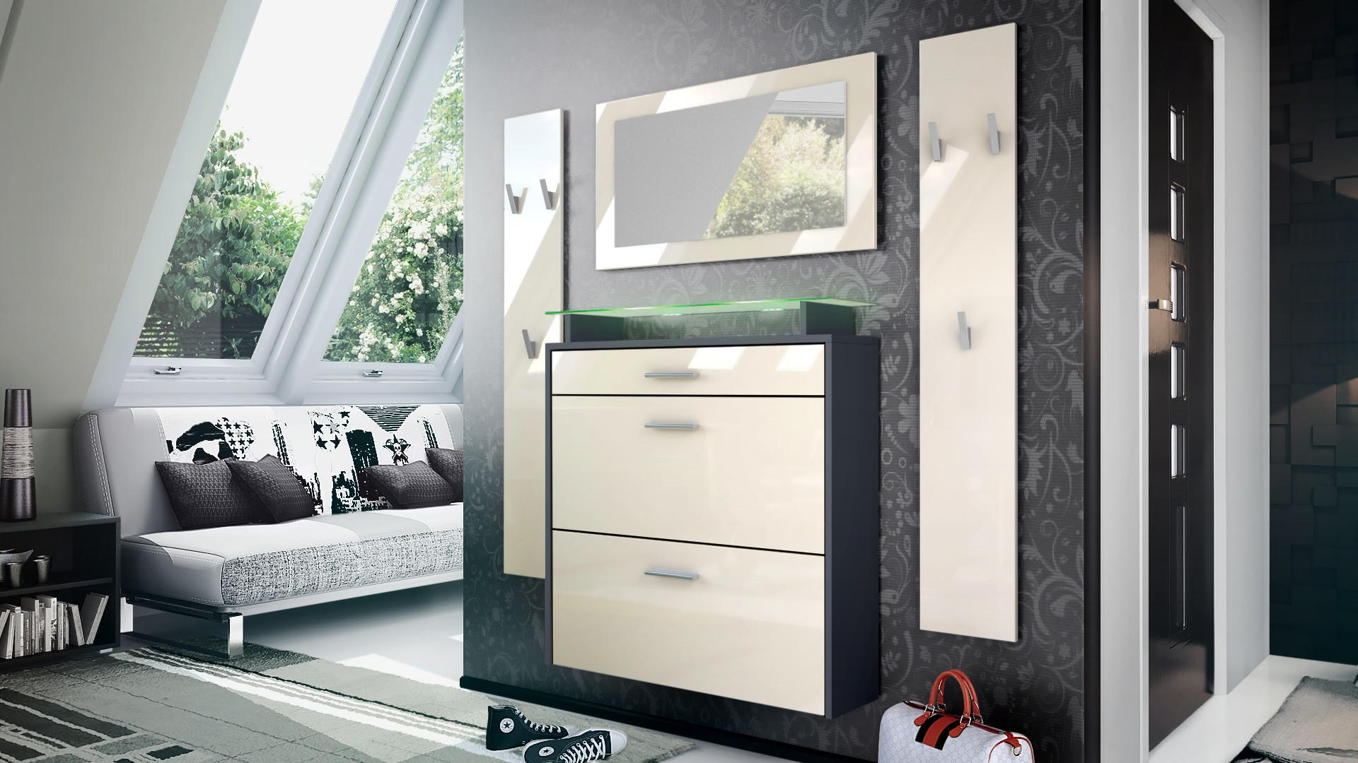 GARDEROBE Malea Fronten in Creme Hochglanz - Creme, Holzwerkstoff (180/180/23cm) - Vladon