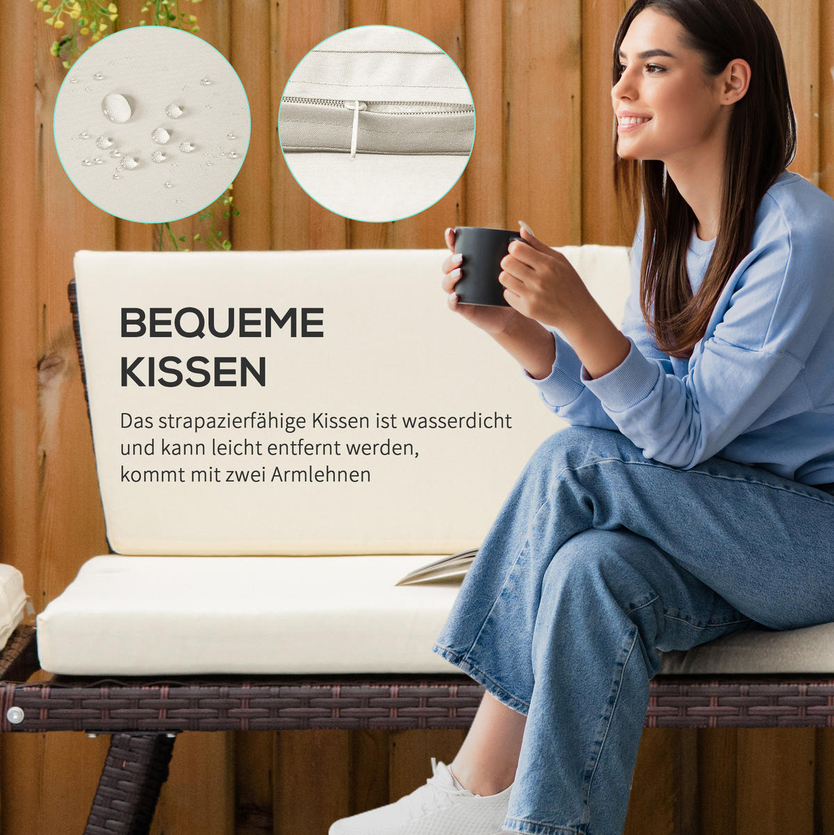 LOUNGESOFA aus Rattan 129x63x67 cm Braun mit klappbaren Armlehnen und Liegefunktion - Braun, Naturmaterialien (63/67/129cm) - Modfu