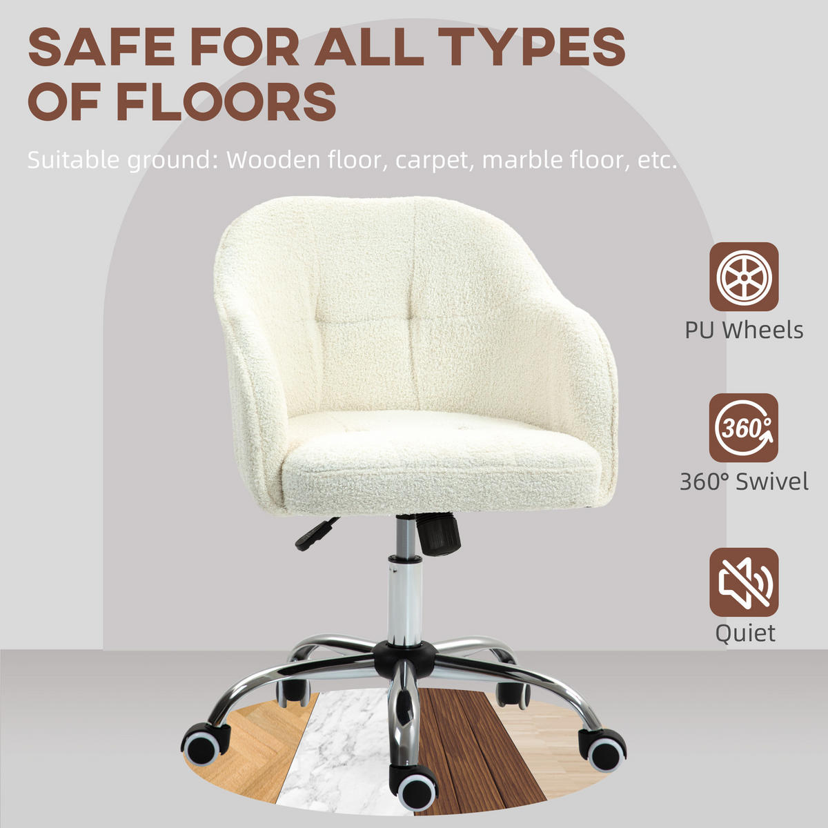 BÜROSTUHL Polyester Kunstleder Cremeweiß - Weiß, Kunststoff (61/86/56cm) - HOMCOM
