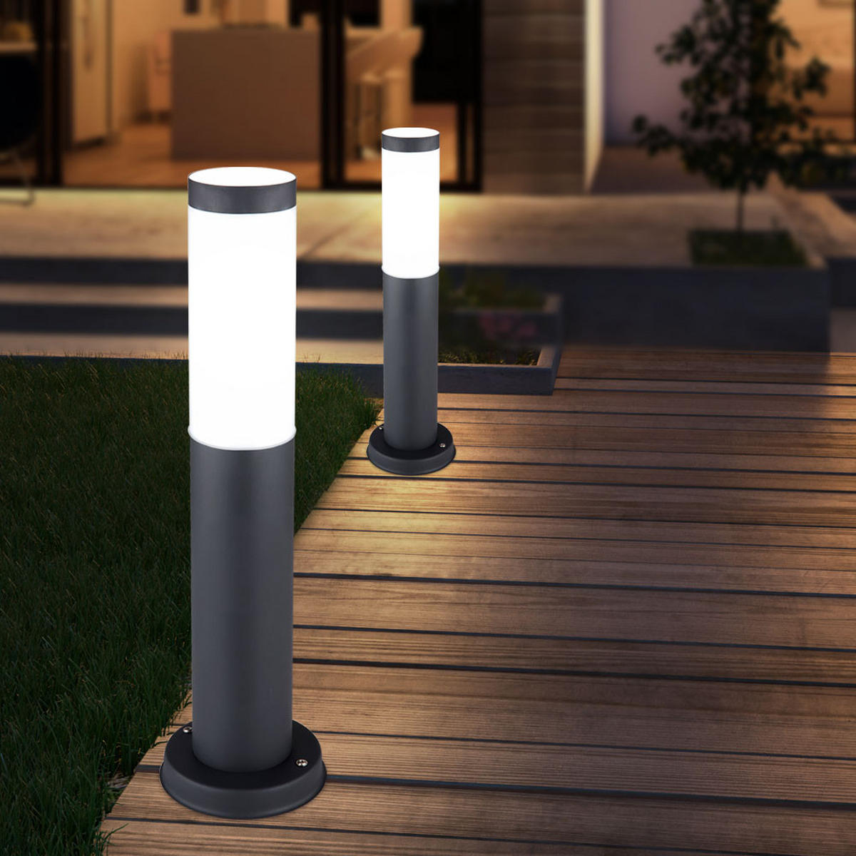 LED AUSSENLEUCHTE Edelstahl Anthrazit 2er Set - Anthrazit, Metall (7.6/7.6/45cm)