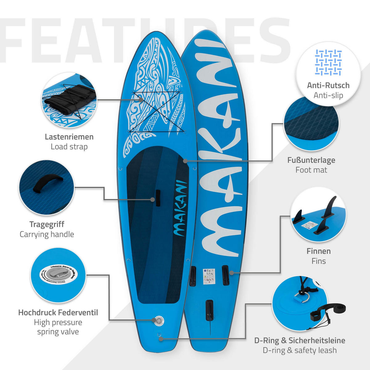 STAND UP PADDLE BOARD Makani Blau - Blau, Kunststoff (320/80/15cm) - ECD-Germany