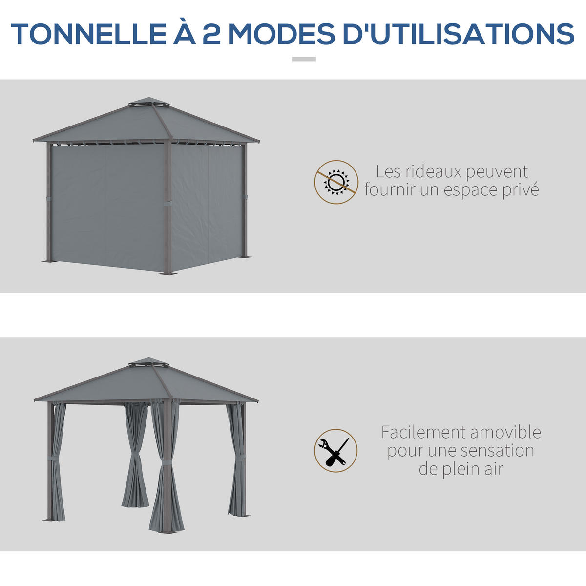 PAVILLON DE-12683 300/300 cm Doppeldach mit 4 Seitenwänden Grau - Dunkelgrau, Metall (296/280/296cm) - ComfortXL
