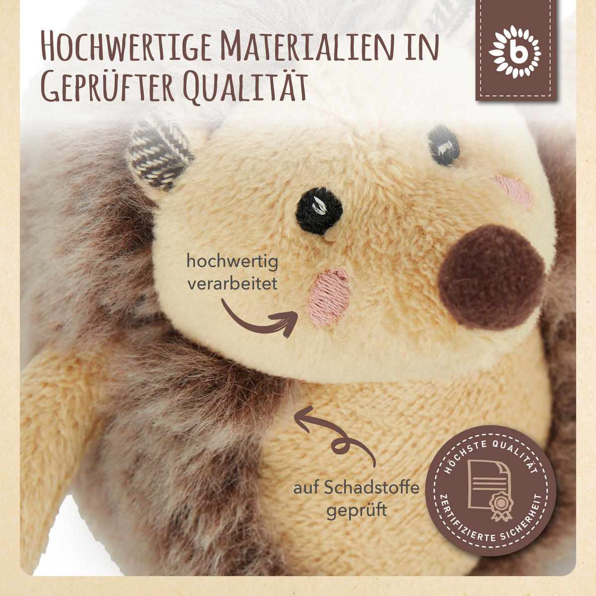 RASSEL Plüsch Igel Spieltier - ab Ge - Braun, Textil (8/12cm) - Bieco Spielwaren