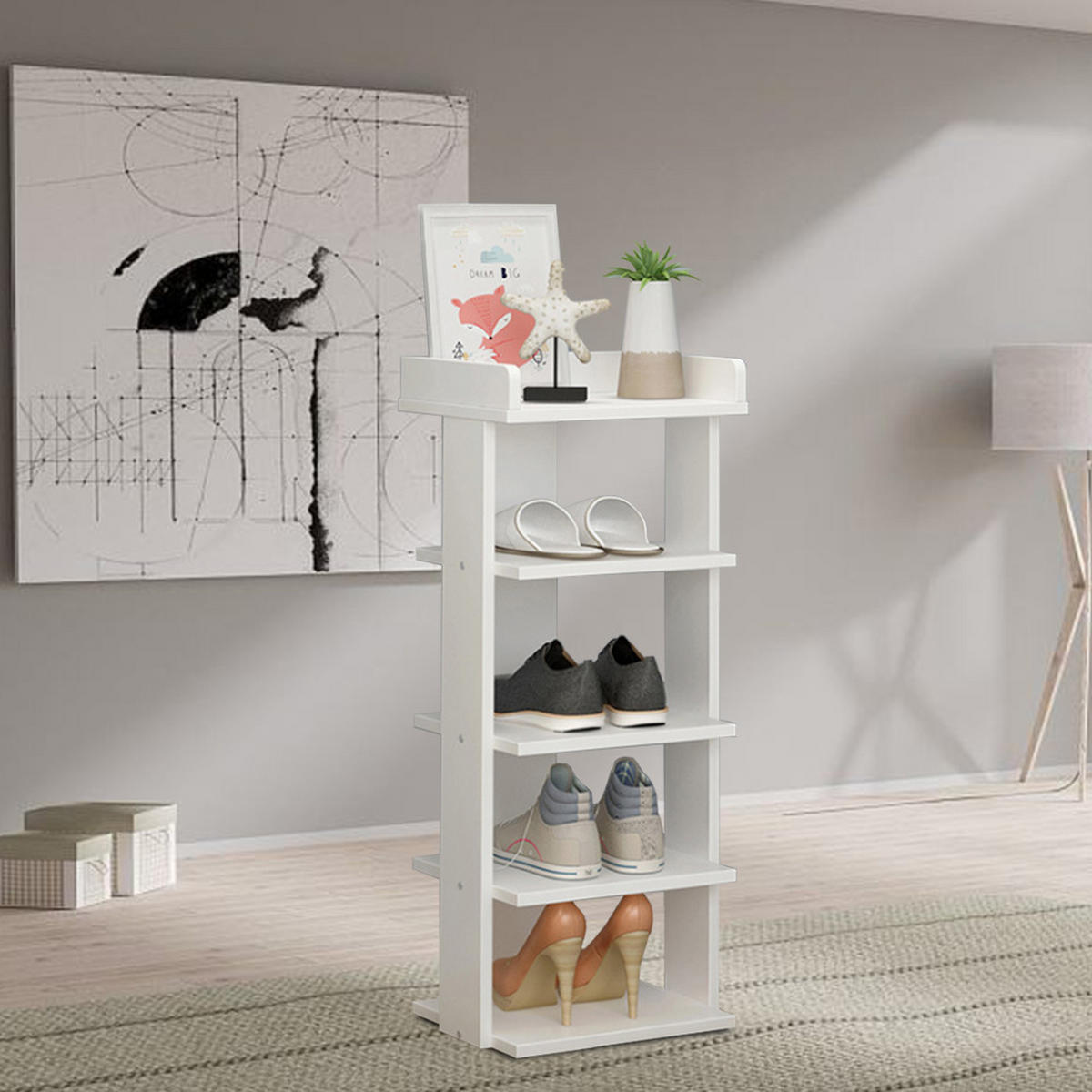 SCHUHREGAL 5-stöckig mehrschichtig einfach modern wirtschaftlich warmweiß 25x27x75cm - Weiß, Kunststoff (27/75/25cm) - Livingandhome