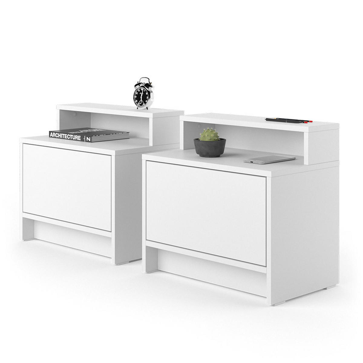 NACHTSCHRANK Naara Weiß 50.2 x 46.4 cm 2er-Set - Weiß, Holzwerkstoff (50.2/46.4/30.7cm) - Vicco
