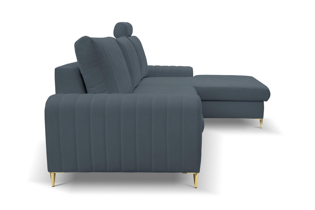 ECKSOFA VERONA R-S Blau Geflochtener Stoff mit Schlaffunktion - Blau, Holz (251/164cm) - MASSENO