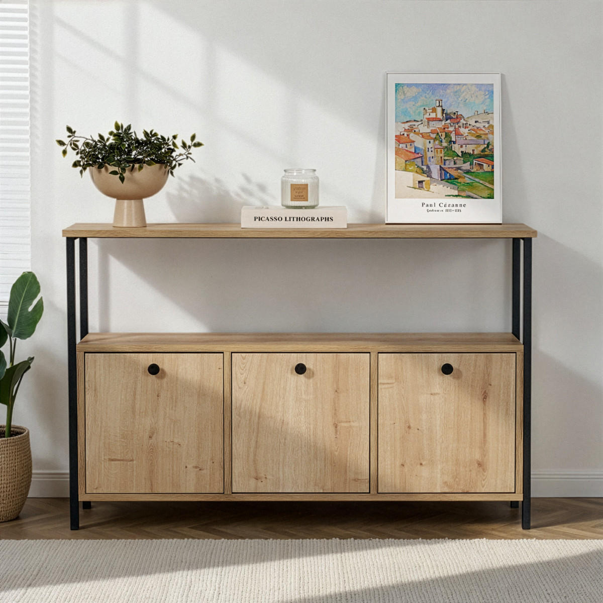SIDEBOARD mit 3 Türen und 1 oberer Ablagefläche 120/29,5/77 cm - Schwarz, Holzwerkstoff (29.5/77/120cm) - Calicosy