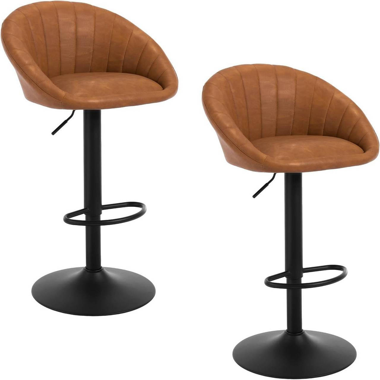 BARHOCKER 2er Set Kunstleder, Metall, Braun - Schwarz/Braun, Kunststoff/Metall (53/83/45cm) - Woltu