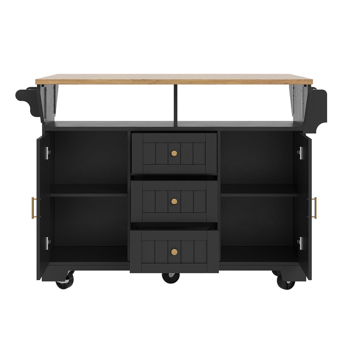 KÜCHENINSEL 120/40/95 cm schwarz aus MDF/Metall klappbar - Schwarz, Holzwerkstoff (120/95/40cm) - OKWISH