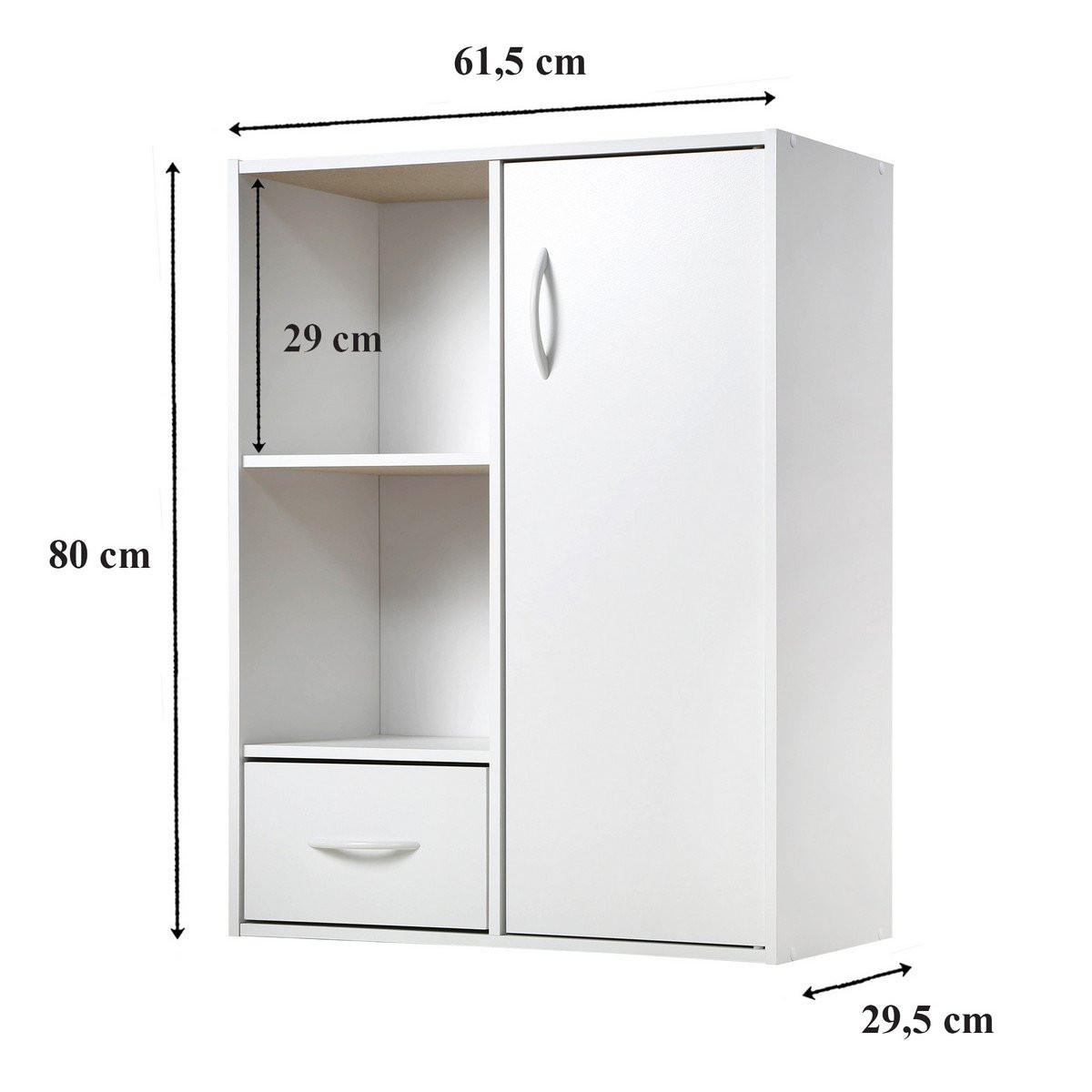 SCHRANK mit 2 Fächern, 1 Schublade und 1 Tür - Weiß, Holzwerkstoff (29.5/80/61.5cm) - Calicosy