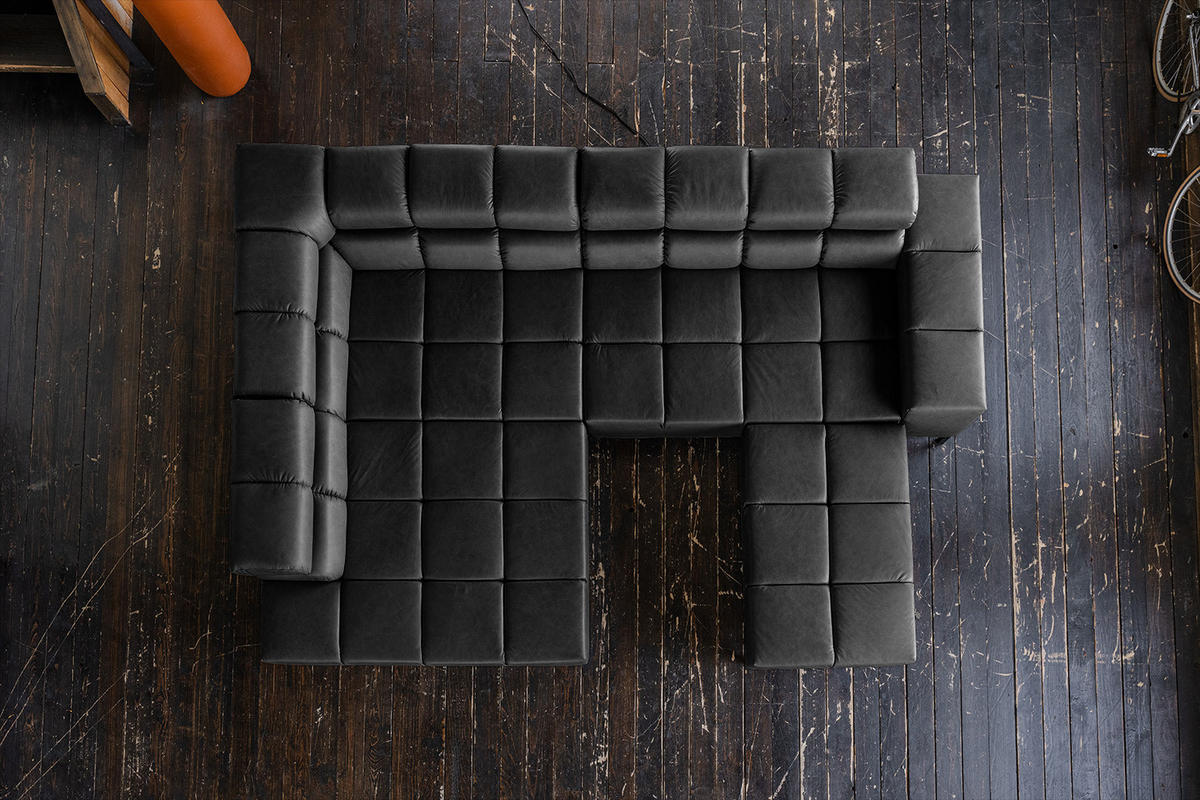 ECKSOFA NELSON Schwarz Leder - Schwarz, Leder/Metall (321/216cm) - KAWOLA