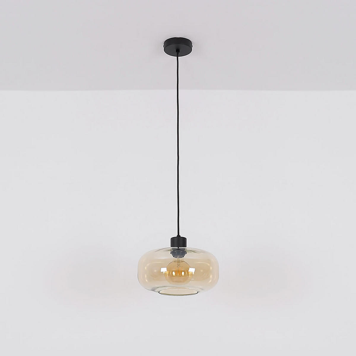 LED HÄNGELEUCHTE Metall Schwarz Amber - Schwarz, Glas (28/28/120cm) - Globo Lighting