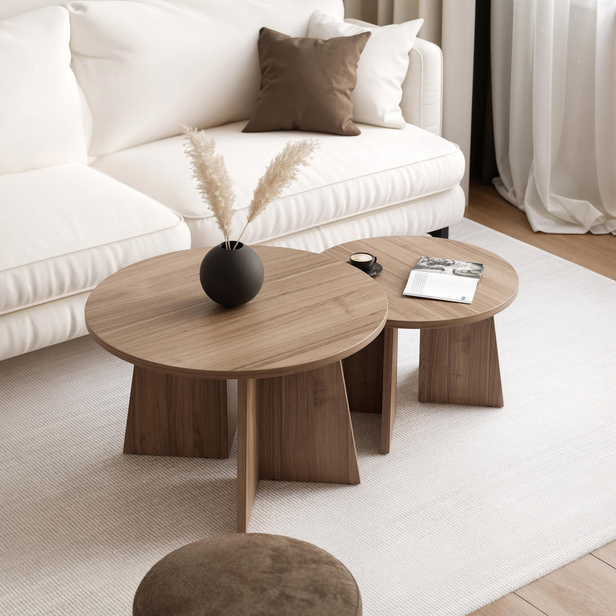 BELLAGIO sada konferenčních stolků, ořech Royal - ořechová, kompozitní dřevo (75/75/47cm) - Idohome
