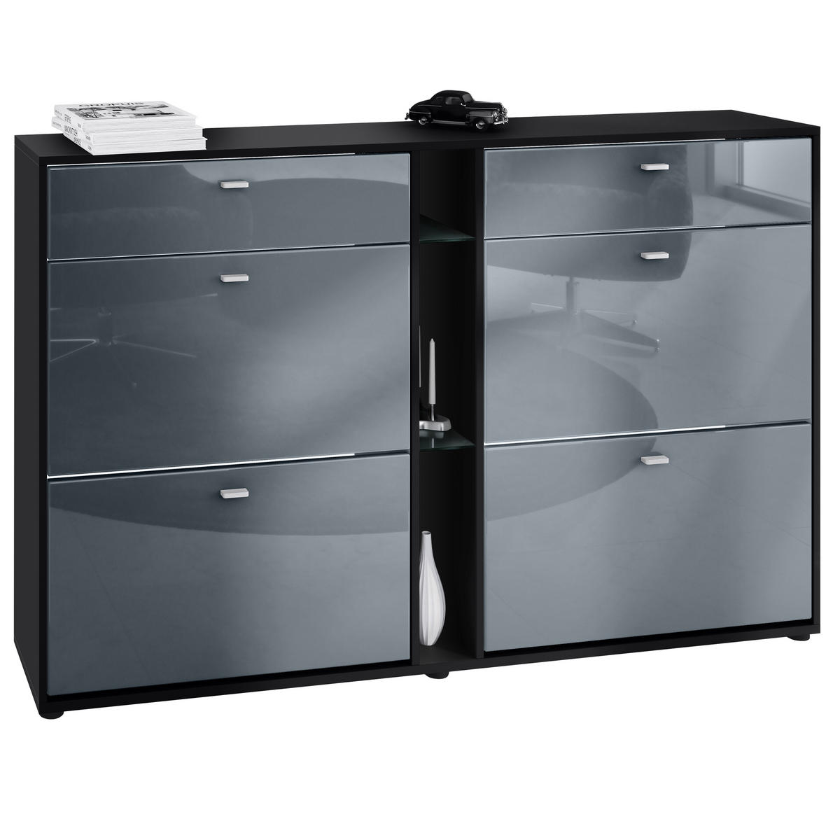 SCHUHSCHRANK Today Fronten in Grau Hochglanz - Grau, Holzwerkstoff (155.5/95/28cm) - Vladon