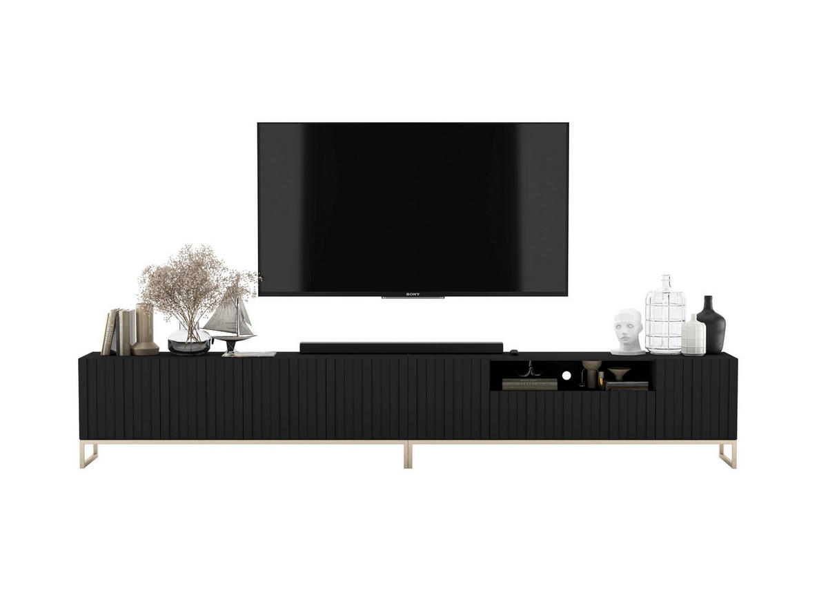 TV-LOWBOARD 2-er Set Elpis2 Schwarz Matt mit Metallrahmen 150 cm - Goldfarben/Schwarz, Holzwerkstoff/Metall (300/51.5/36.5cm) - Meble Lindner
