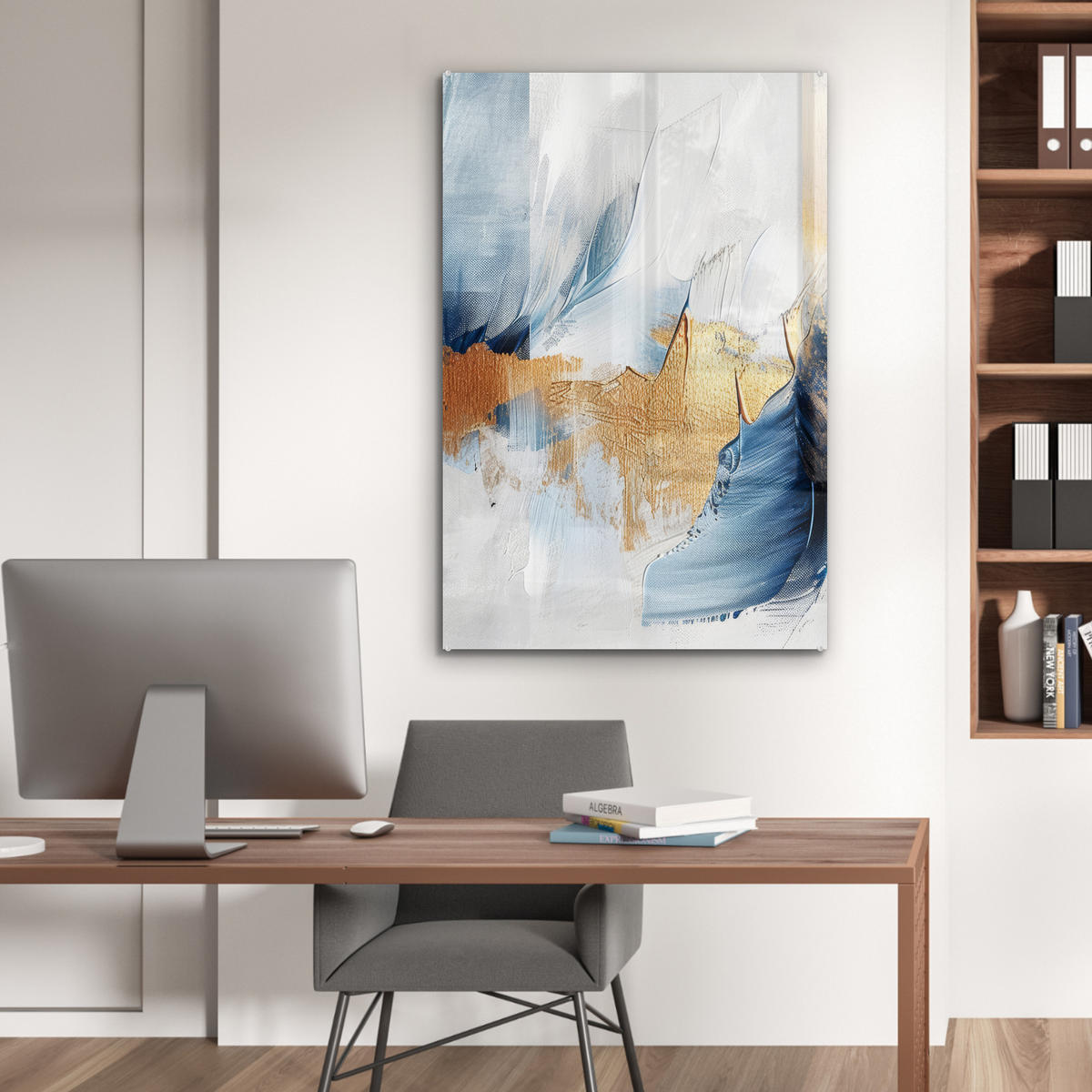 ACRYLGLASBILD Gold - Blau - Aquarell - Kunst - Modern 60x90 cm - Hellblau, Glas (60/90cm) - MuchoWow