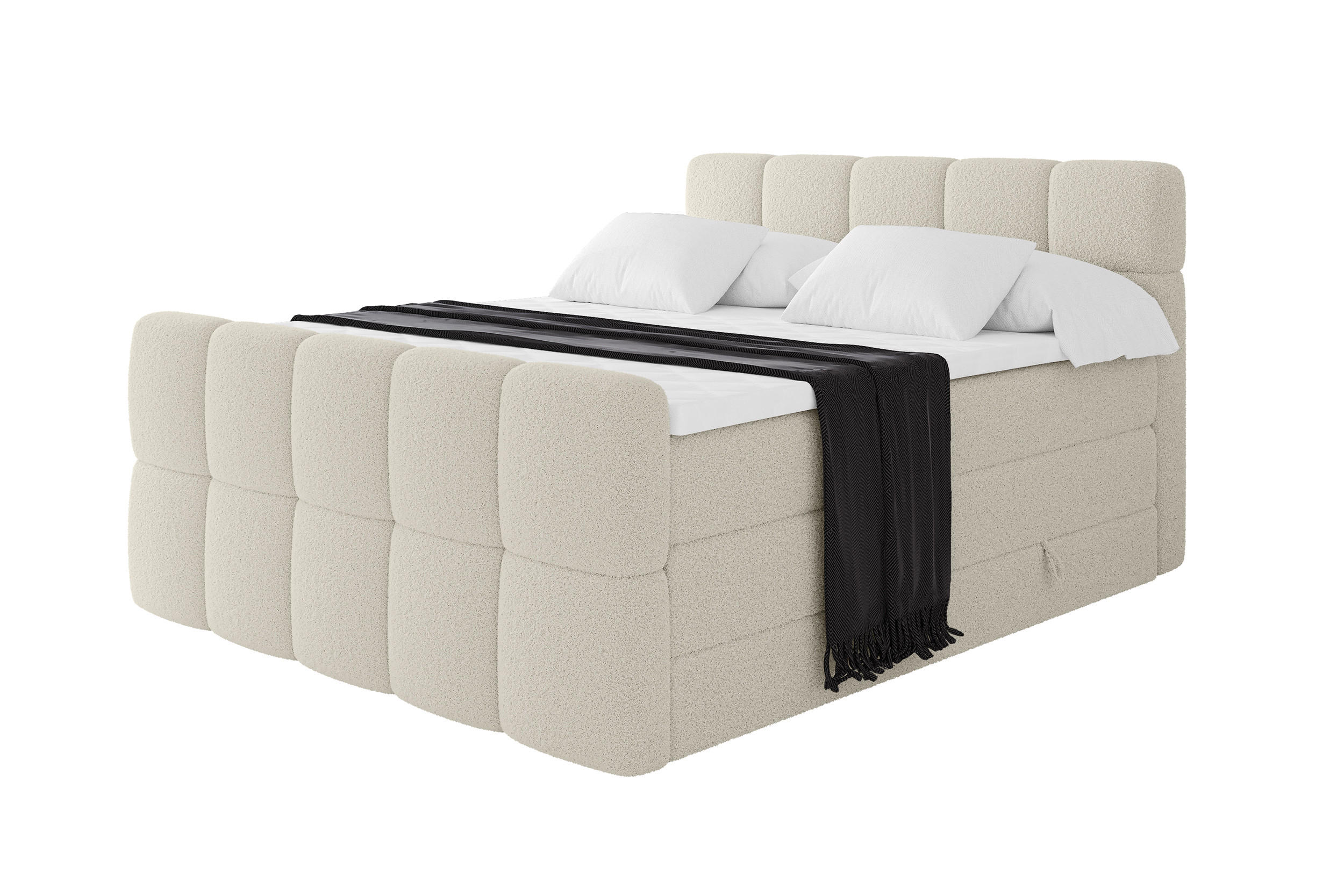 BOXBETT mit Matratze H3/H4 - FAMA-Z KING - 160x200 cm Beige Quelle - Sandfarben, Holzwerkstoff (160/200cm) - ALTDECOR