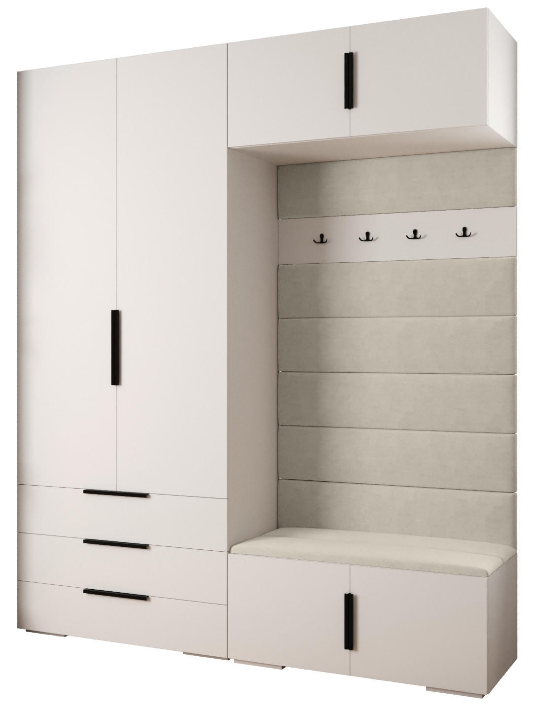 GARDEROBEN-SET 236,7/200/47 - Schwarz/Weiß, Holz/Kunststoff (200/236.7/47cm) - Abiks Möbel