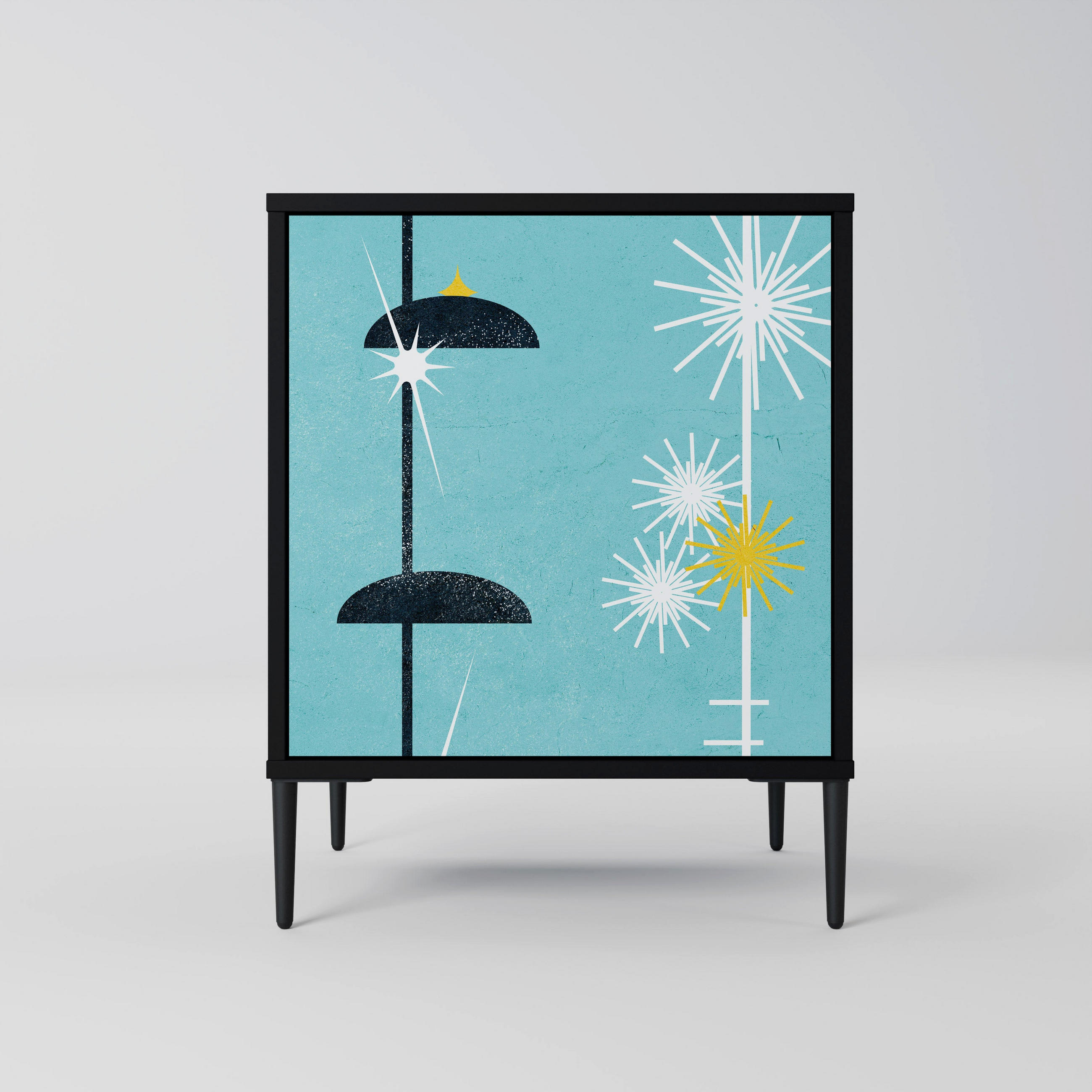 SIDEBOARD PATHS TO HAPPINESS, Schwarz, 57,5x42x72,5 cm, Schwarze Metallfüße - Multicolor/Schwarz, Holzwerkstoff/Metall (57.5/72.5/42cm) - SpaceRebels