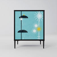 SIDEBOARD PATHS TO HAPPINESS, Schwarz, 57,5x42x72,5 cm, Schwarze Metallfüße - Multicolor/Schwarz, Holzwerkstoff/Metall (57.5/72.5/42cm) - SpaceRebels