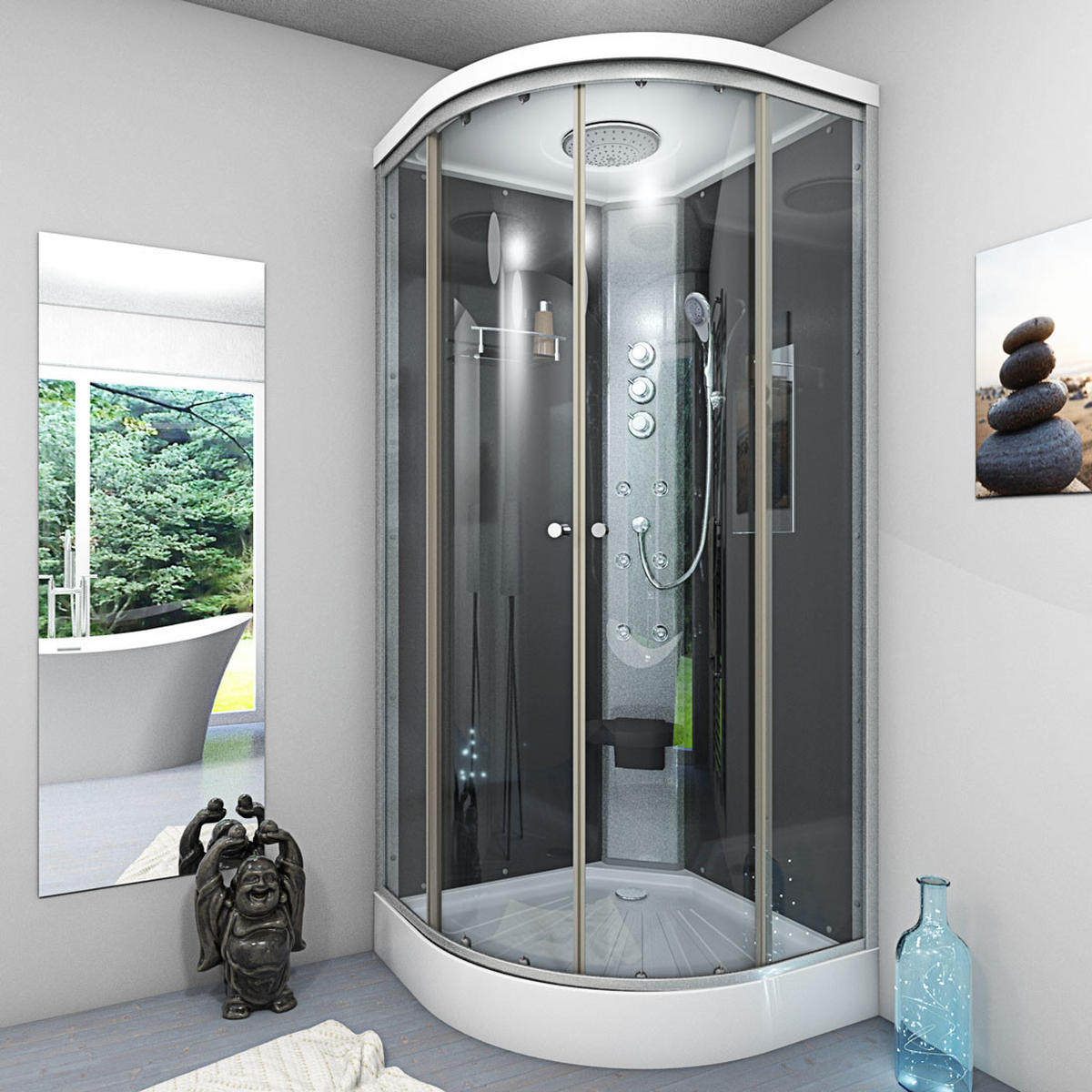 DUSCHE Fertigdusche D10-23T1-EC Schwarz 100x100 - Schwarz, Glas/Kunststoff (100/100/215cm) - AcquaVapore by Sandra Jentho