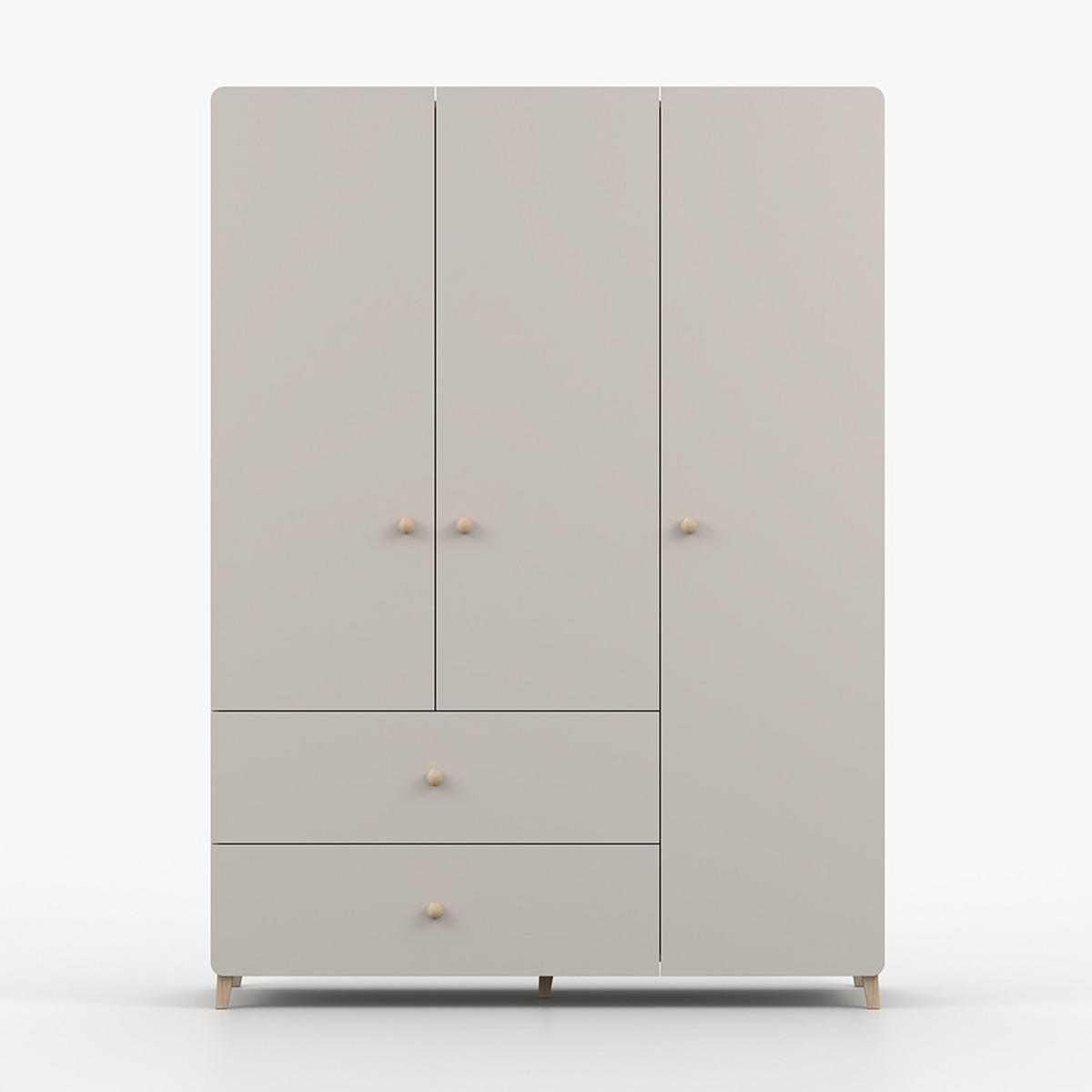 DREHTÜRENSCHRANK MARIO 3D 120 cm Kaschmir/Kaschmir, 3-türig, zwei Schubladen, Holzgriffe - Kaschmir/Eukalyptusholzfarben, Holz/Holzwerkstoff (120/204/50cm) - imoebel24