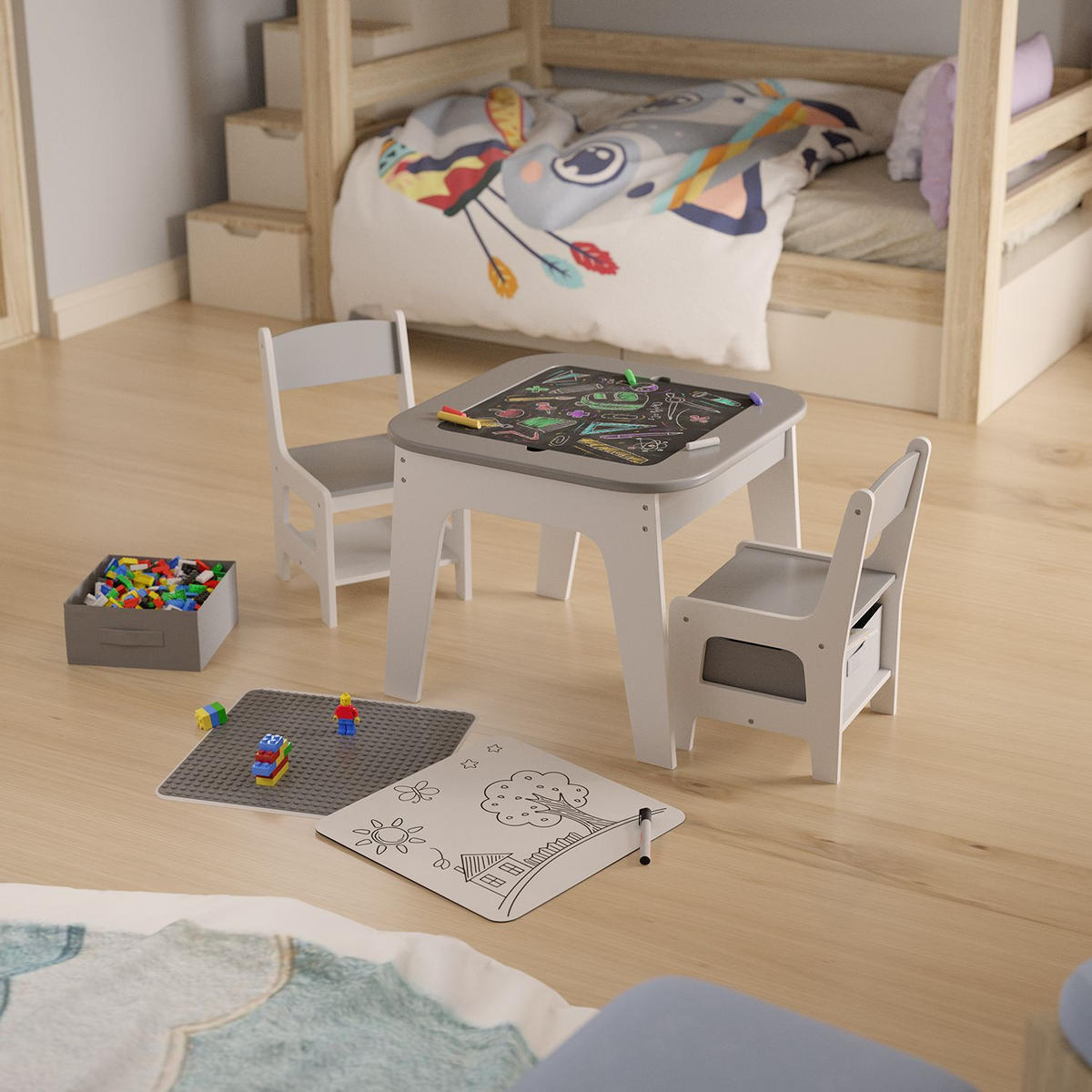 KINDERSITZGRUPPE Milou grau - Grau, Holz (60/50/60cm) - Juskys