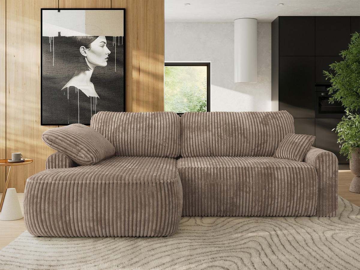 ECKSCHLAFSOFA CUBO L Braun Cord - links - Schwarz/Braun, Kunststoff/Textil (273/187cm) - MKS