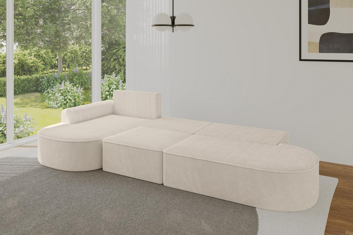 ECKSOFA mit Schlaffunktion Ottomane Links MARI L2-S 368X167X85 Beige Cord - Schwarz/Cappuccino, Holzwerkstoff/Kunststoff (368/167cm) - ALTDECOR