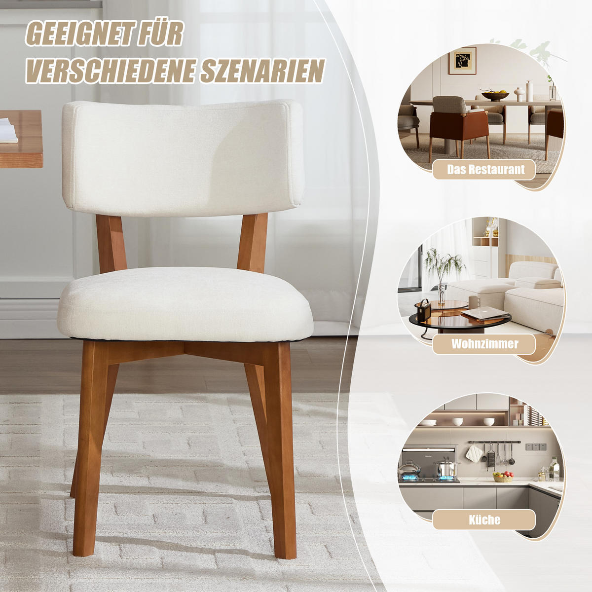 ESSZIMMERSTUHL 2er-Set mit Massivholzbeinen, Beige - Beige, Holzwerkstoff (54.5/77/47cm)