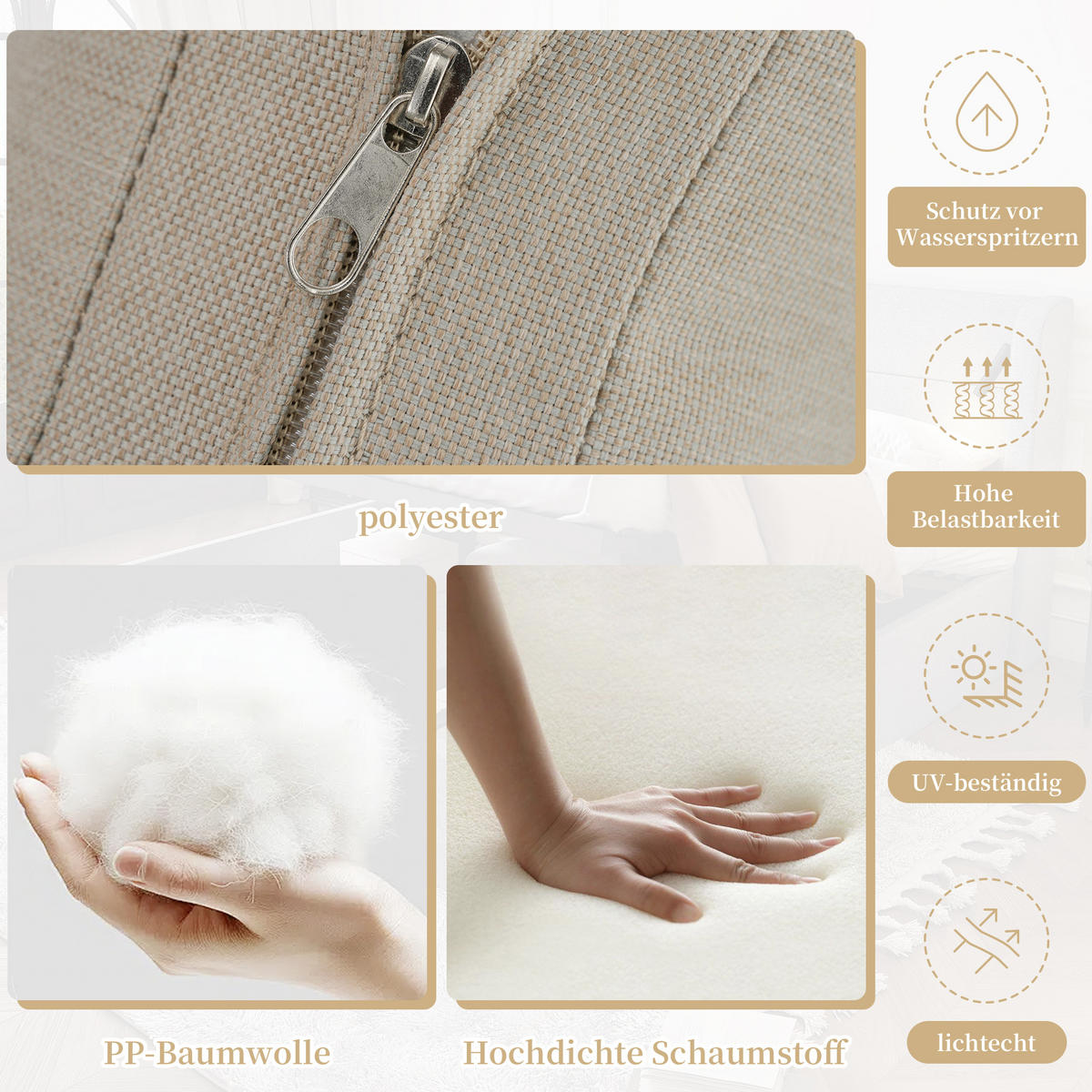 GARTENMÖBEL-SET 6 Personen Ecksofa Couchtisch Stahl Beige - Beige, Textil - FLIEKS