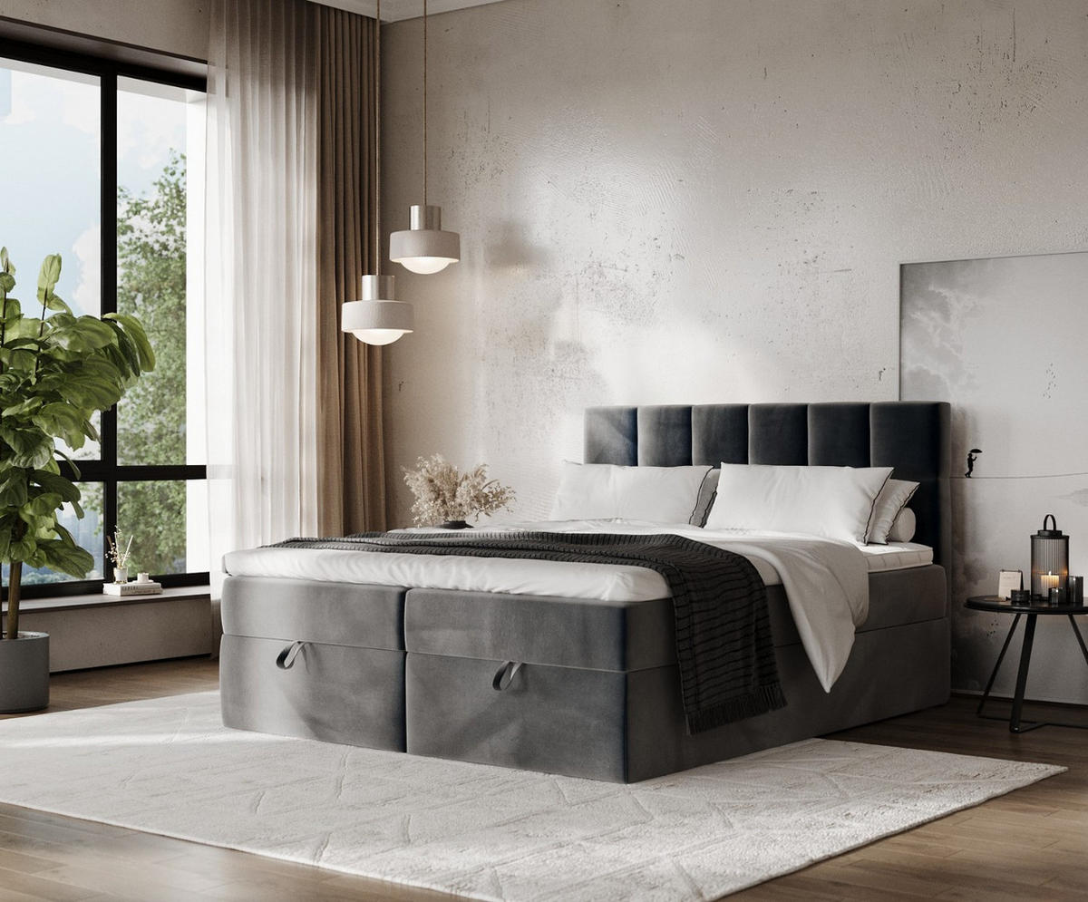 BOXBETT Savio 160/200 cm Anthrazit im Paros Stoff - Anthrazit/Schwarz, Holz/Holzwerkstoff (160/200cm) - AltaBeds