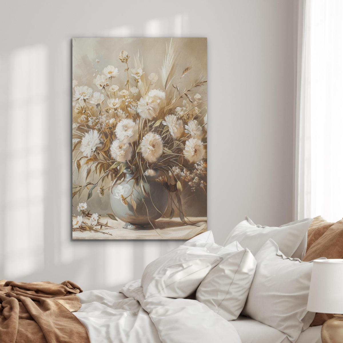 AKUSTIKPANEEL Blumen - Vase - Stilleben - Beige 70x100 cm - Creme, Textil (70/0.9/100cm) - MuchoWow