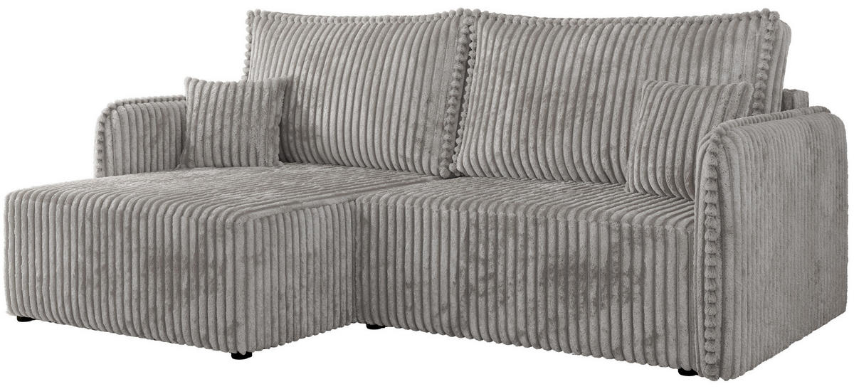 ECKSCHLAFSOFA MESTO L Hellgrau Cord - links - Hellgrau/Schwarz, Kunststoff/Textil (227/147cm) - MKS