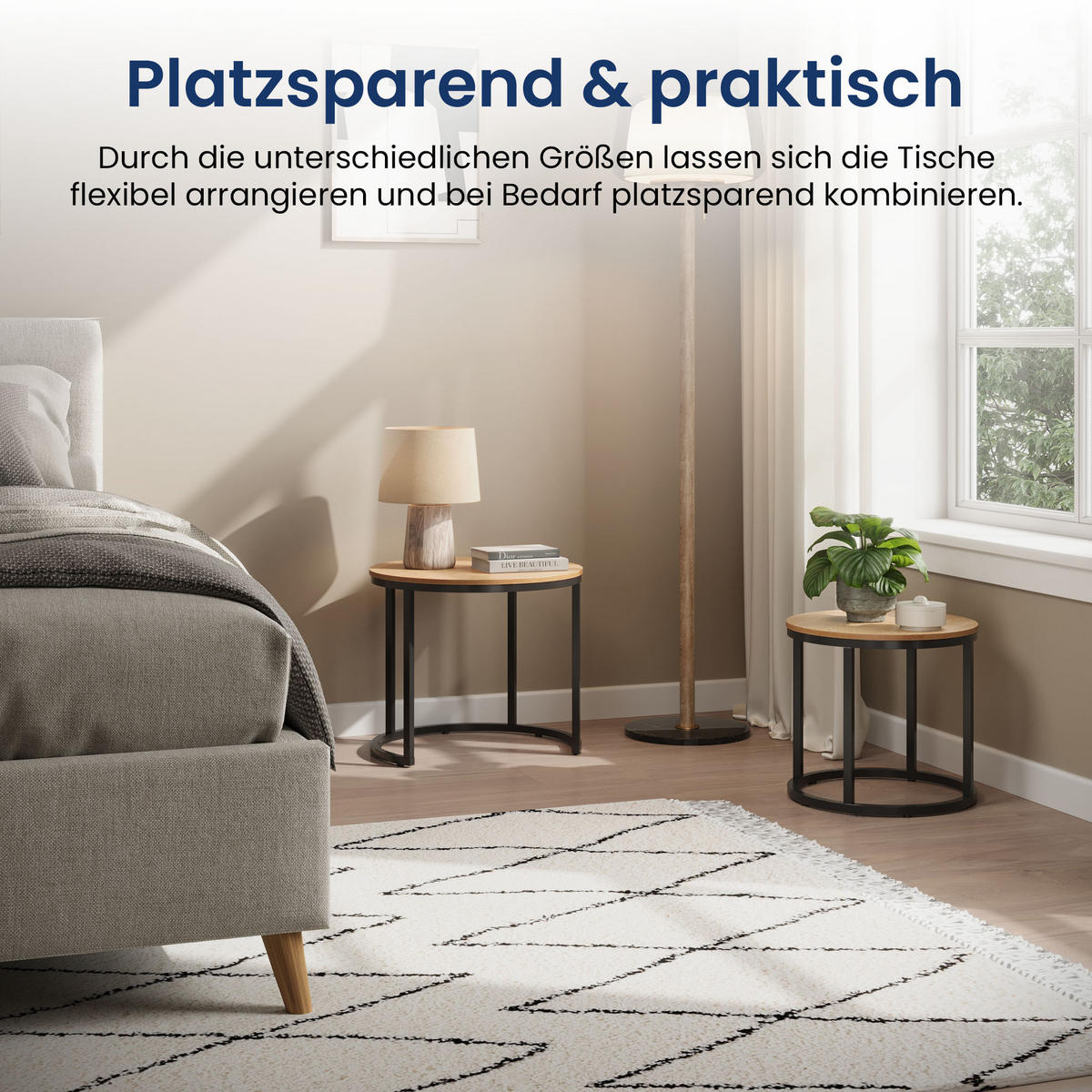 SADA 2 konferenčních stolků, kulatý, světlý dub - světle hnědá, kompozitní dřevo (50/50/42.5cm) - Home Collective