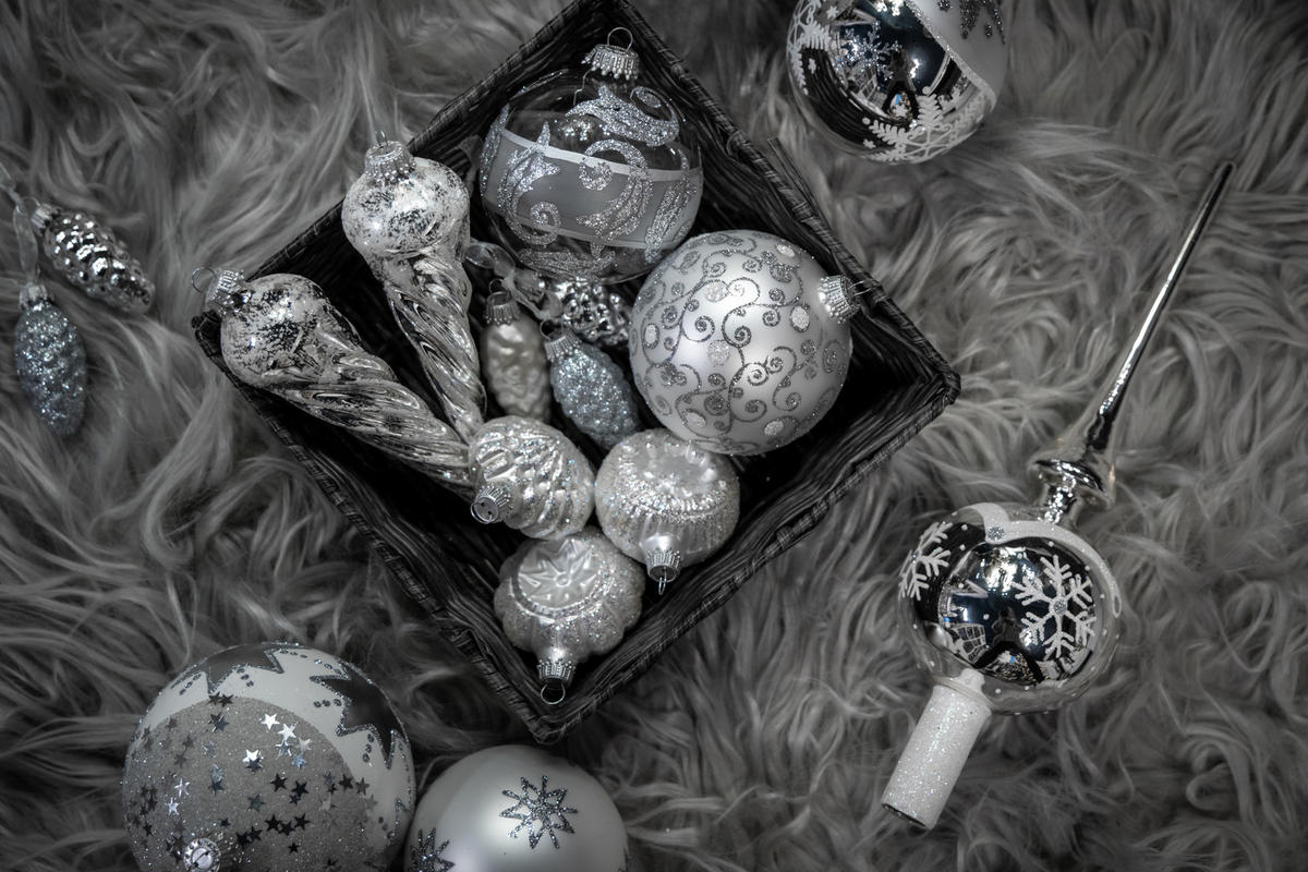 CHRISTBAUMKUGELN Set Liliana Silberfarbig 8cm (Glas / 9 Stk.) - Silberfarben, Glas (8/8/8cm) - Krebs Glas Lauscha