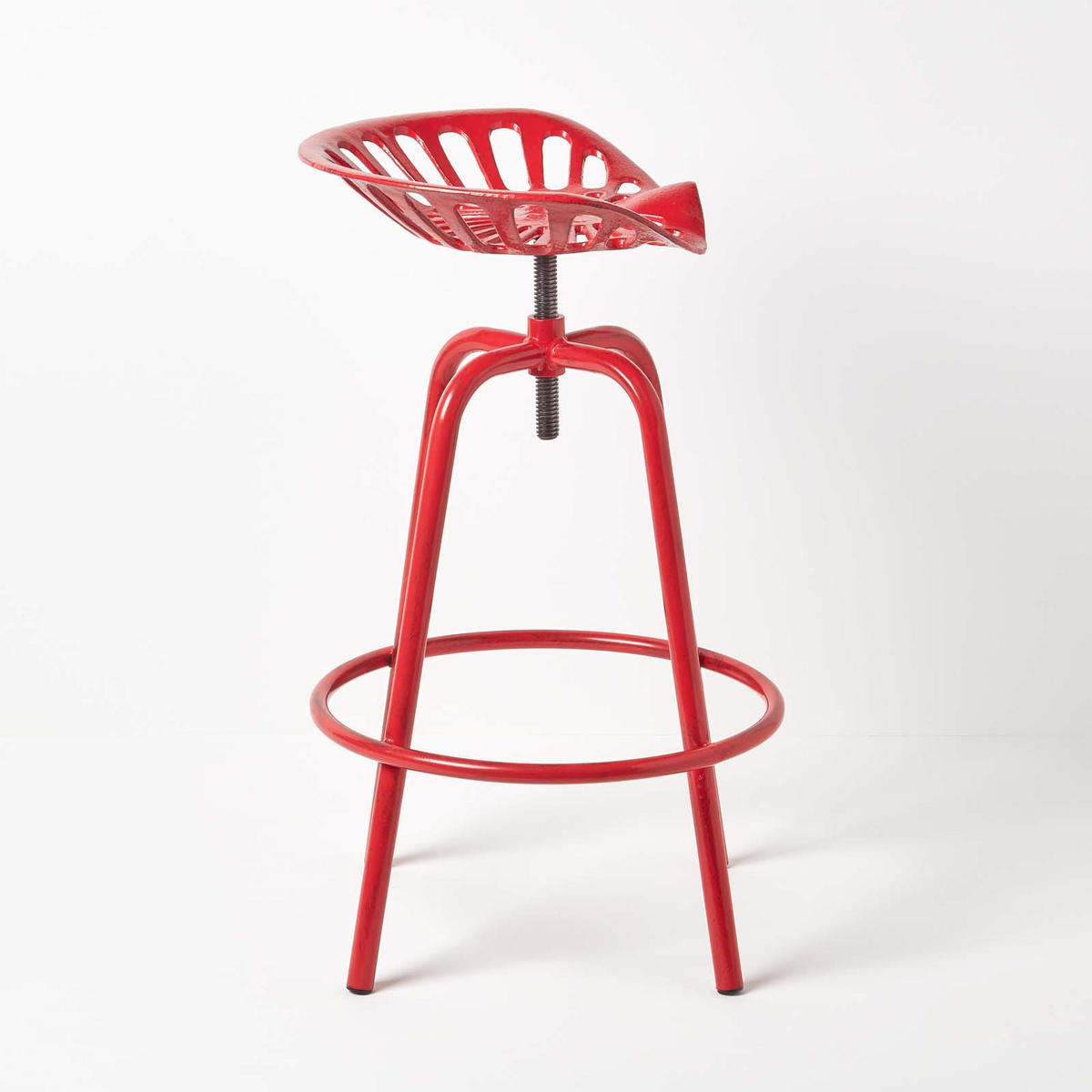 BARHOCKER Traktorsitz, Metall im Vintage-Look, höhenverstellbar - Rot, Metall (47/74/50cm) - Homescapes