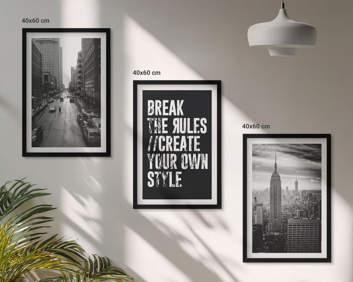 WANDBILDER 3er-Set - 40x60 cm Schwarzer Rahmen - Inspiration für Schwarz-Weiß-Darstellungen von Stadtstraßen - Schwarz, Kunststoff (40/60cm) - ArtPrintCave