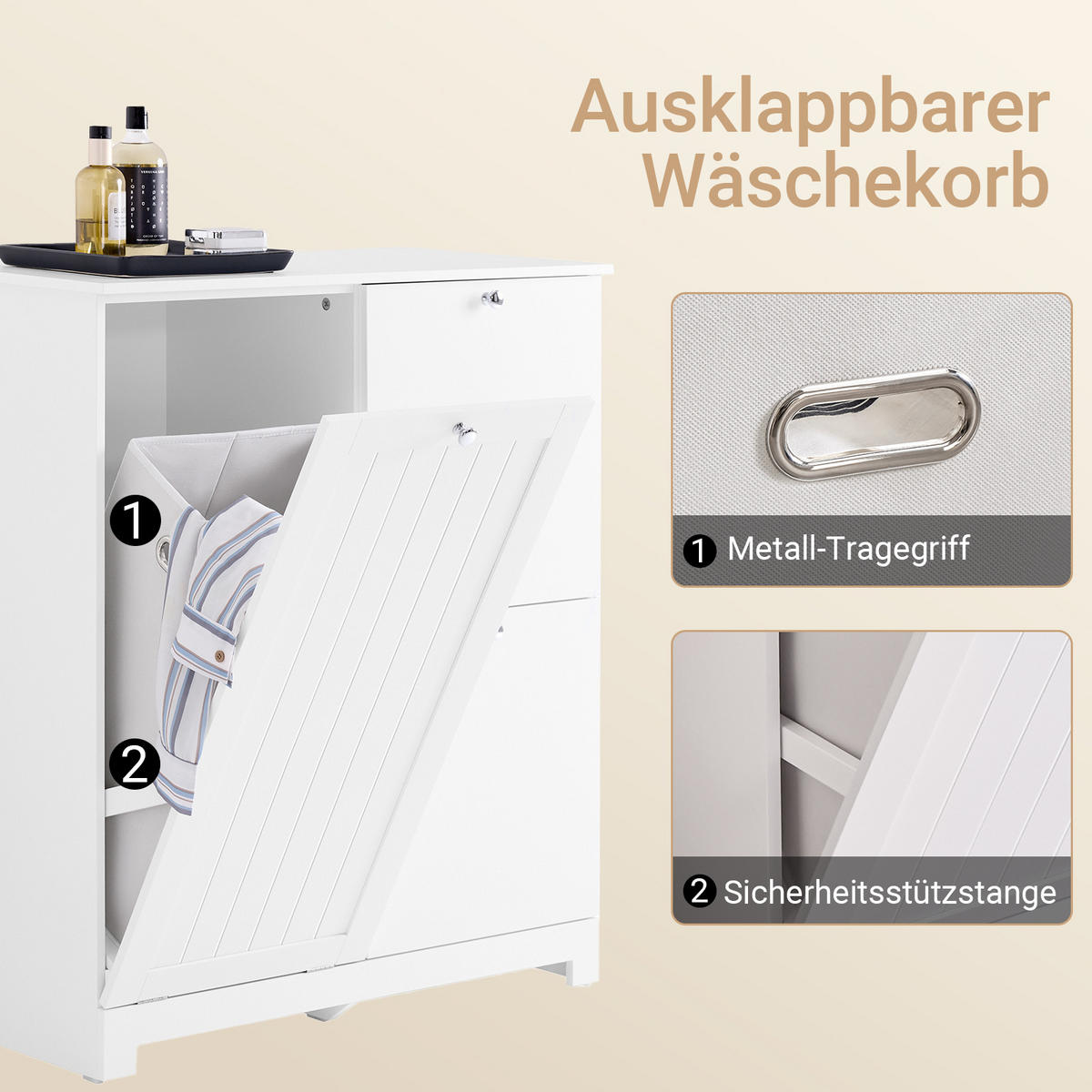 WÄSCHESCHRANK, Badschrank mit 3 Wäschesäcken, 78x38x90cm - Weiß, Holzwerkstoff (78/90/38cm) - SoBuy