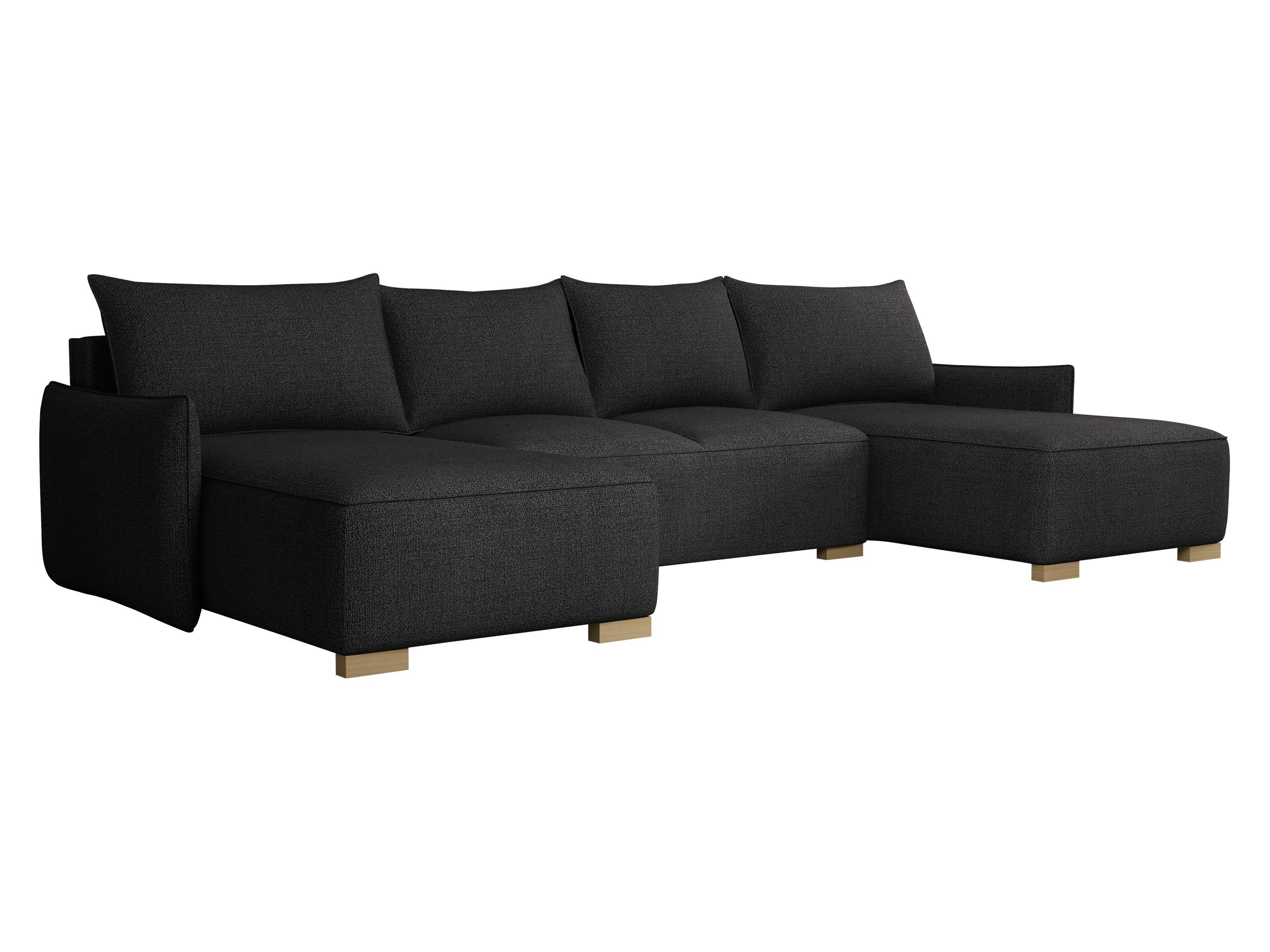 WOHNLANDSCHAFT Focus U - Schwarz/Naturfarben, Holz/Textil (328/87/155cm) - MIRJAN24