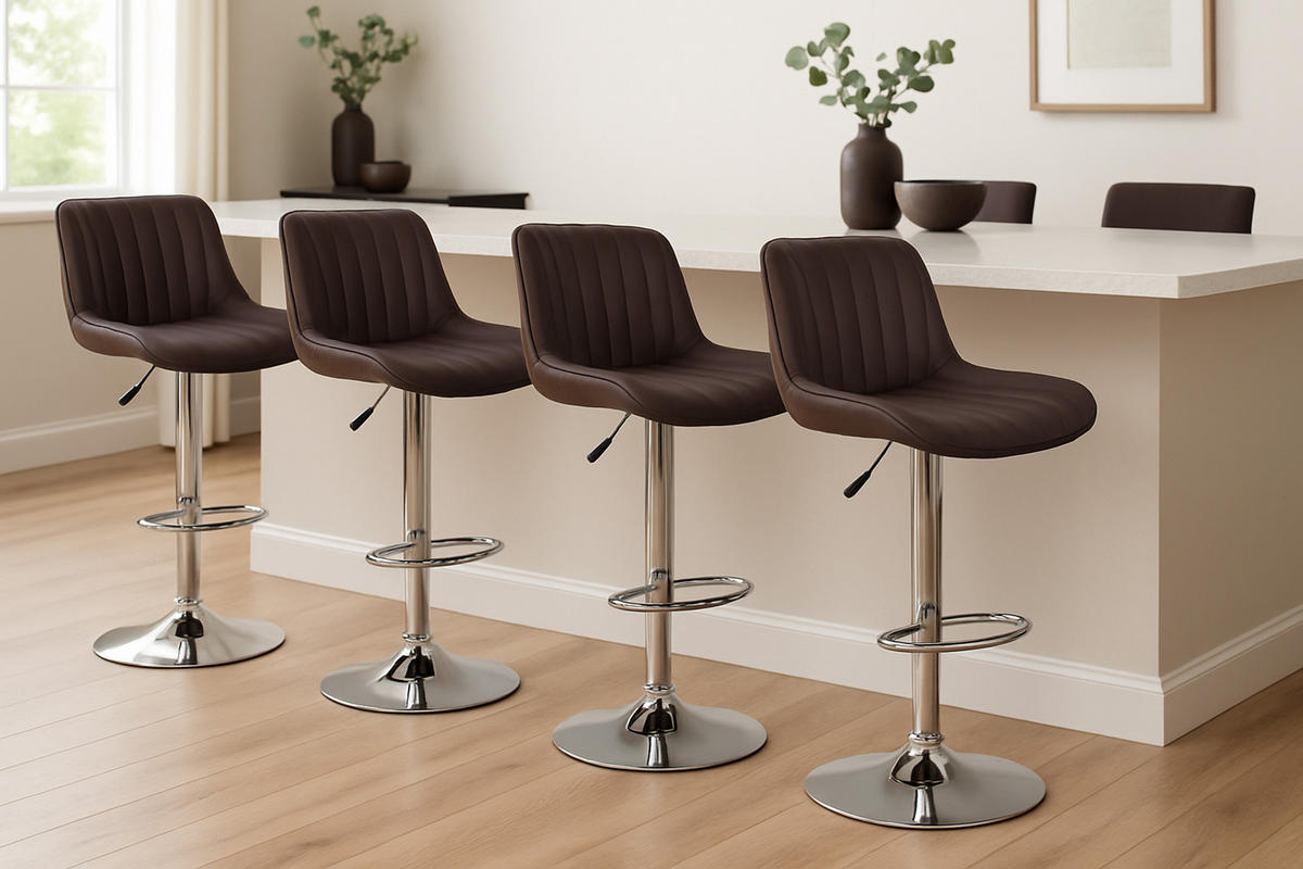 BARHOCKER 2er Set Lentos Kunstleder chrom braun - Chromfarben/Braun, Kunststoff/Metall (50/108/50cm) - TPFLiving