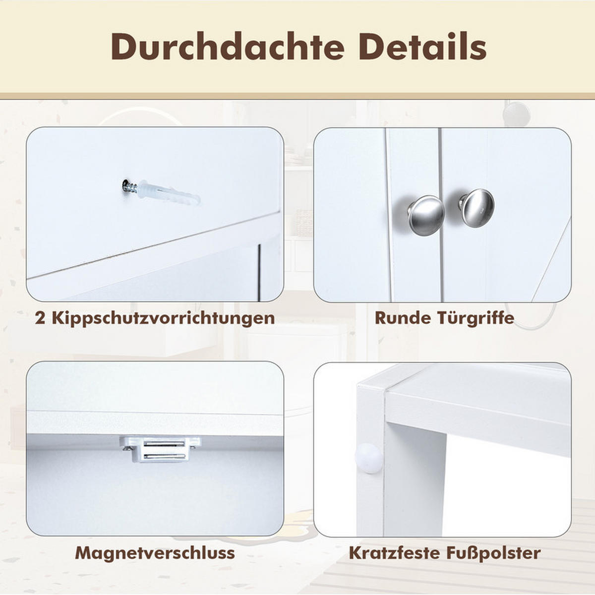 TOILETTENSCHRANK mit Doppeltüren weiß - Weiß, Holzwerkstoff (81.5/172.5/19.5cm) - COSTWAY