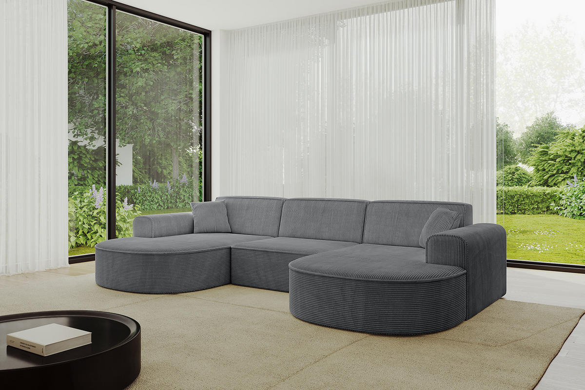 WOHNLANDSCHAFT MARI-U1 - 295x163x73,5 cm Dunkelgrau Cord - Dunkelgrau/Schwarz, Holzwerkstoff/Kunststoff (295/73.5/163cm) - ALTDECOR