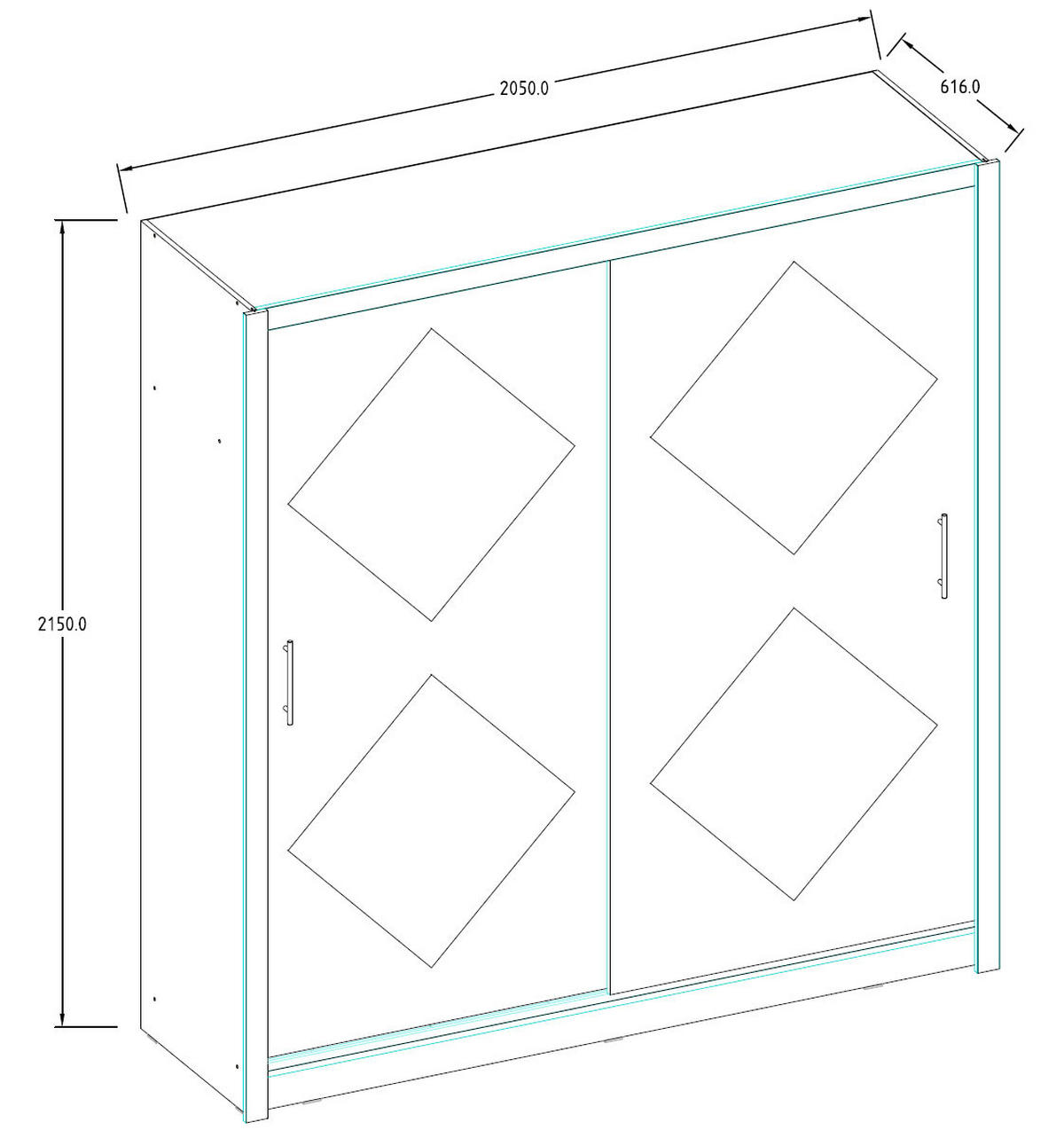 SCHIEBETÜRENSCHRANK Bora wellington eiche 205 / 61,6 / 215cm - Graubraun/Braun, Holz/Holzwerkstoff (205/215/62cm) - Feldmann-Wohnen